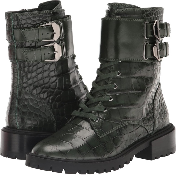 New 2 pairs Vince Camuto black & green Fawdry Heel Leather Combat Boots 5.5 - Picture 3 of 4